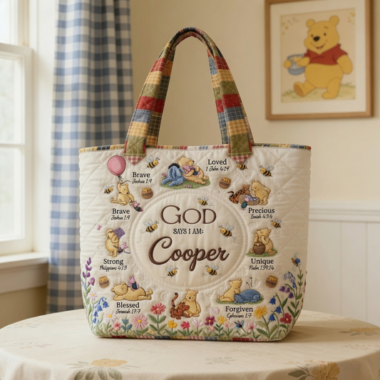 Honey Bear God Says I Am - Personalized Quilted Tote Bag - NSK10109