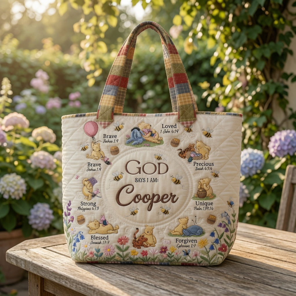 Honey Bear God Says I Am - Personalized Quilted Tote Bag - NSK10109