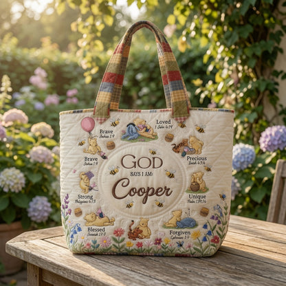 Honey Bear God Says I Am - Personalized Quilted Tote Bag - NSK10109