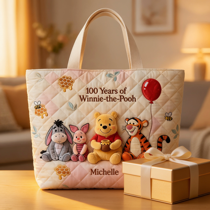 100th Anniversary Honey Bear Celebrates With Cute Friends - Personalized Quilted Tote Bag - NSK10110