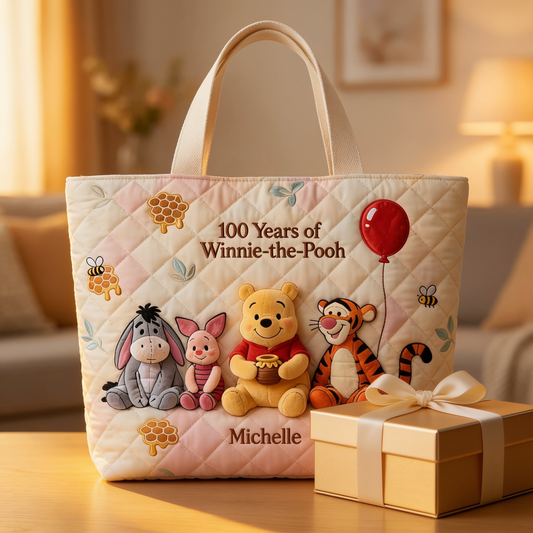 100th Anniversary Honey Bear Celebrates With Cute Friends - Personalized Quilted Tote Bag - NSK10110