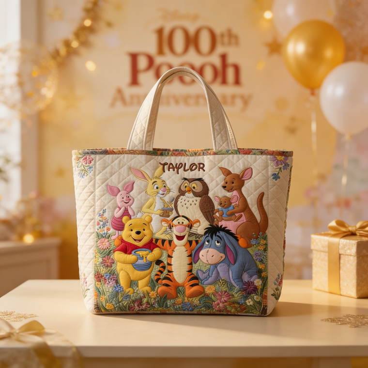 100th Anniversary Honey Bear & Forest Friends - Personalized Quilted Tote Bag - NSK10087