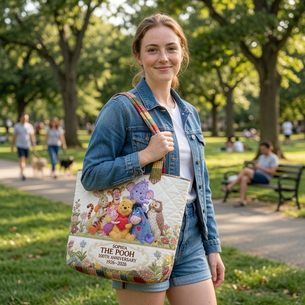 Honey Bear Celebrate 100 Years Of Friendship - Personalized Quilted Tote Bag - NSK10104