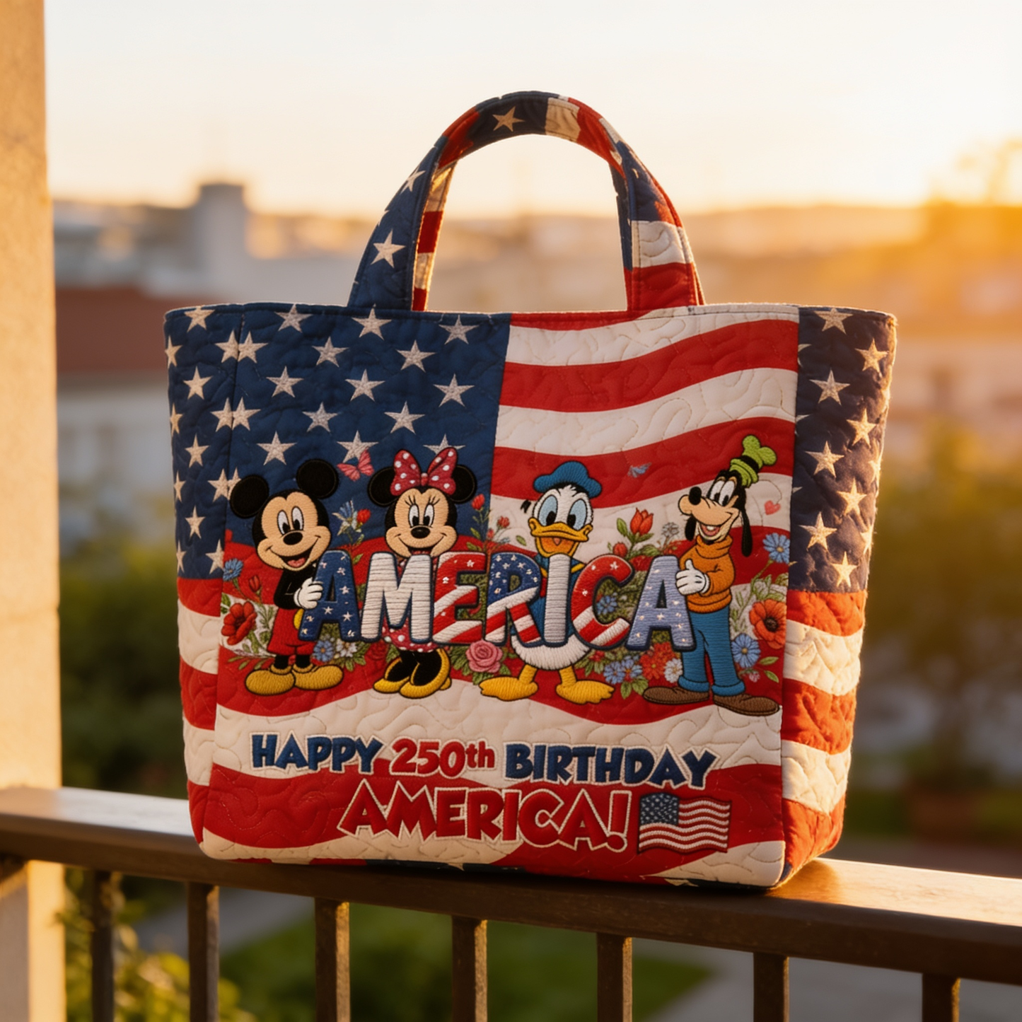 250th Anniversary USA Freedom With Magical Mouse And Friends - Personalized Quilted Tote Bag - NSK10033