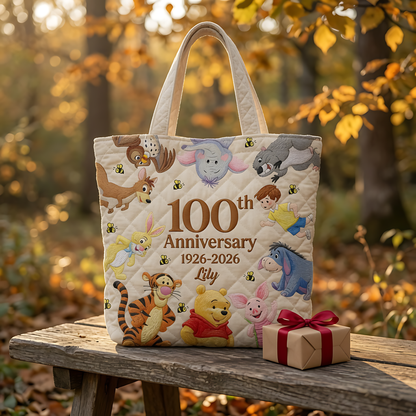 100th Anniversary Funny Time With Honey Friends - Personalized Quilted Tote Bag - NSK10044