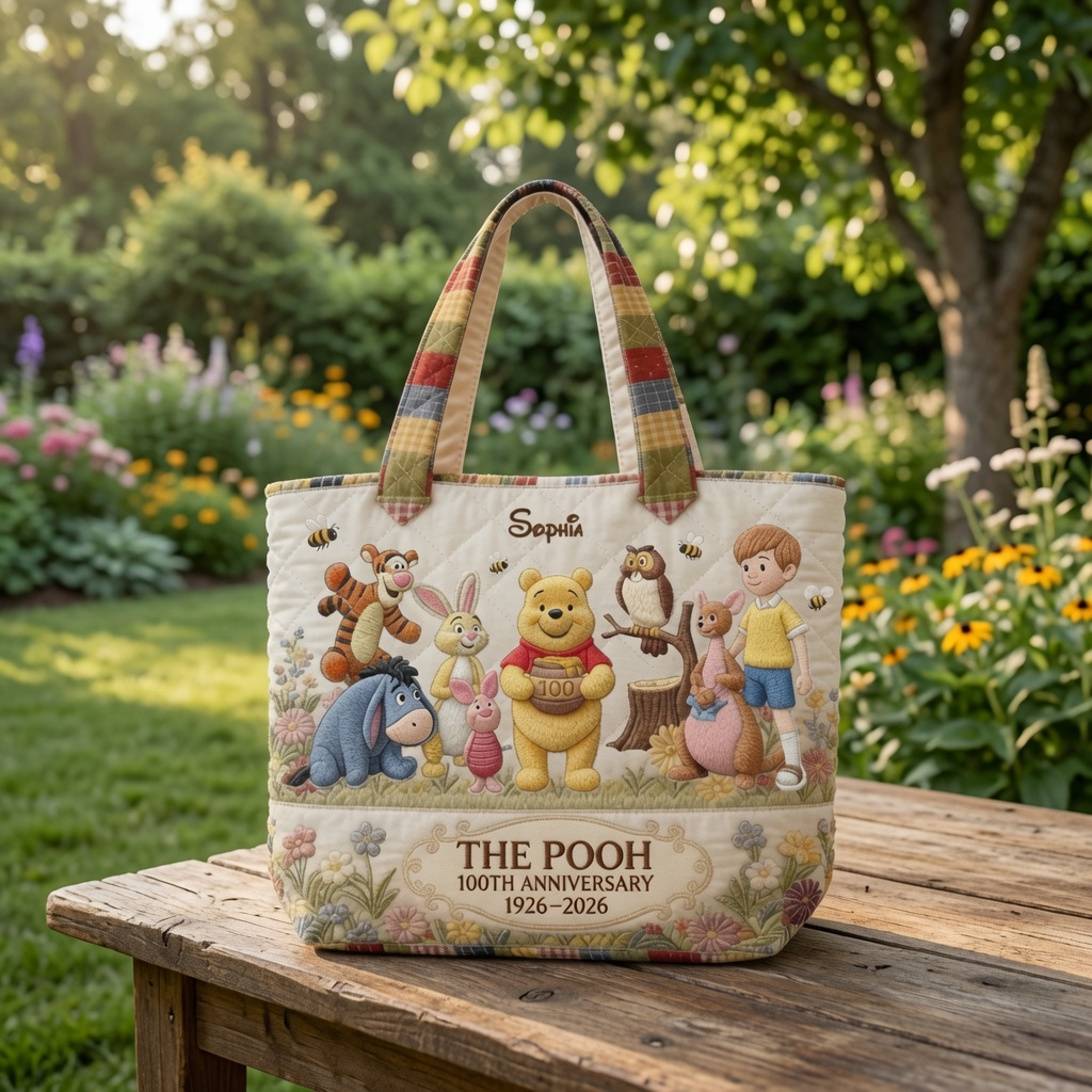 Honey Bear Celebrate Our 100th Anniversary -Personalized Quilted Tote Bag - NSK10027