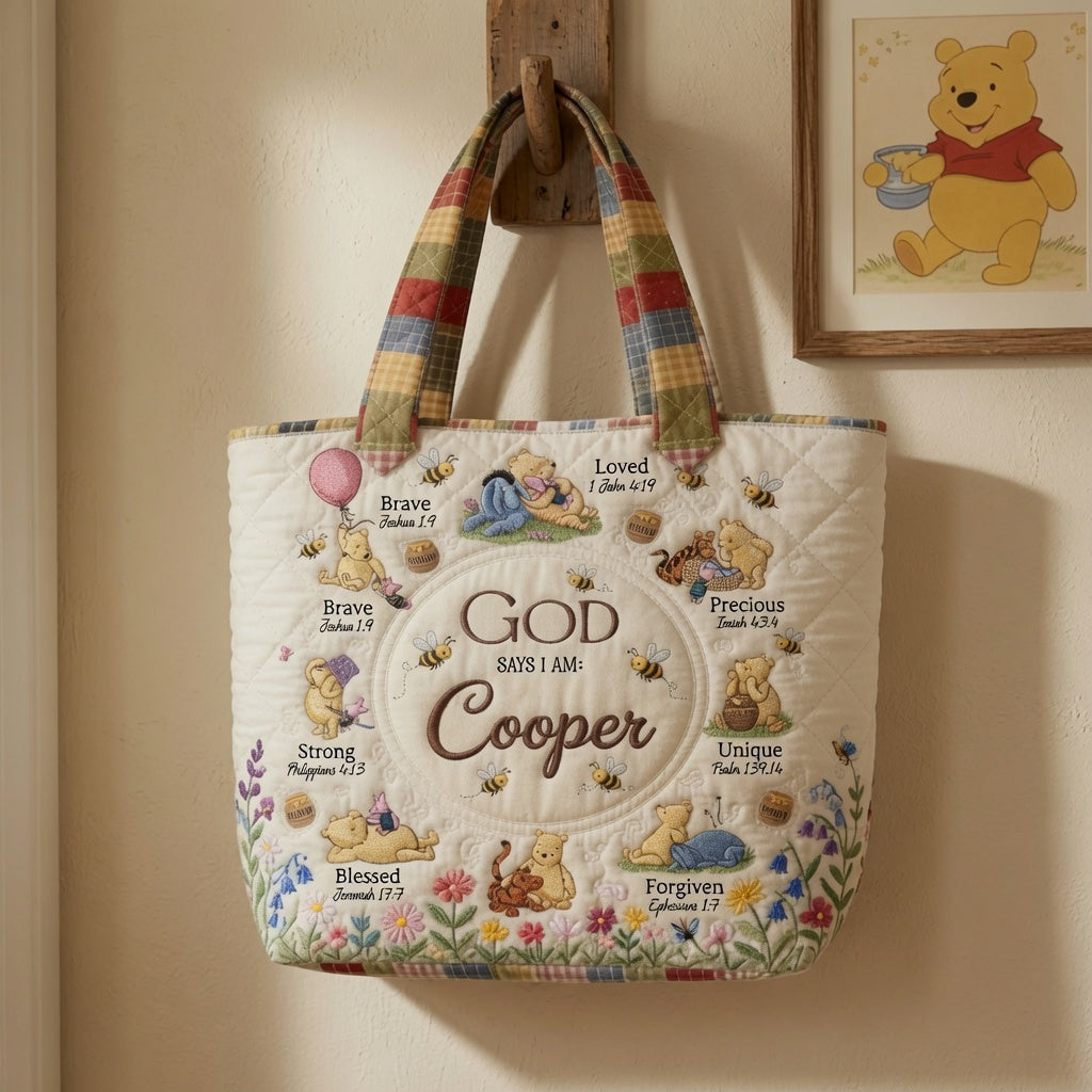 Honey Bear God Says I Am - Personalized Quilted Tote Bag - NSK10109