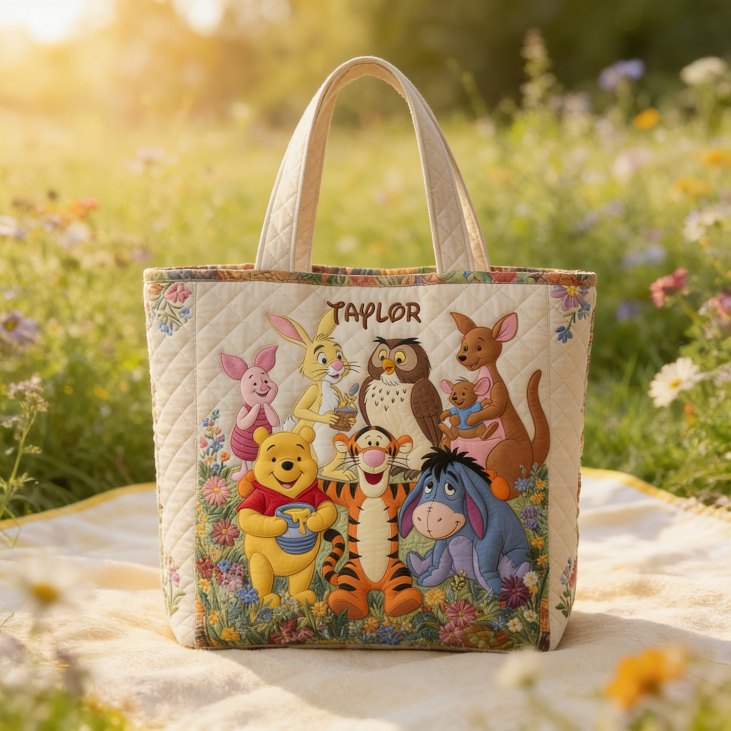 100th Anniversary Honey Bear & Forest Friends - Personalized Quilted Tote Bag - NSK10087