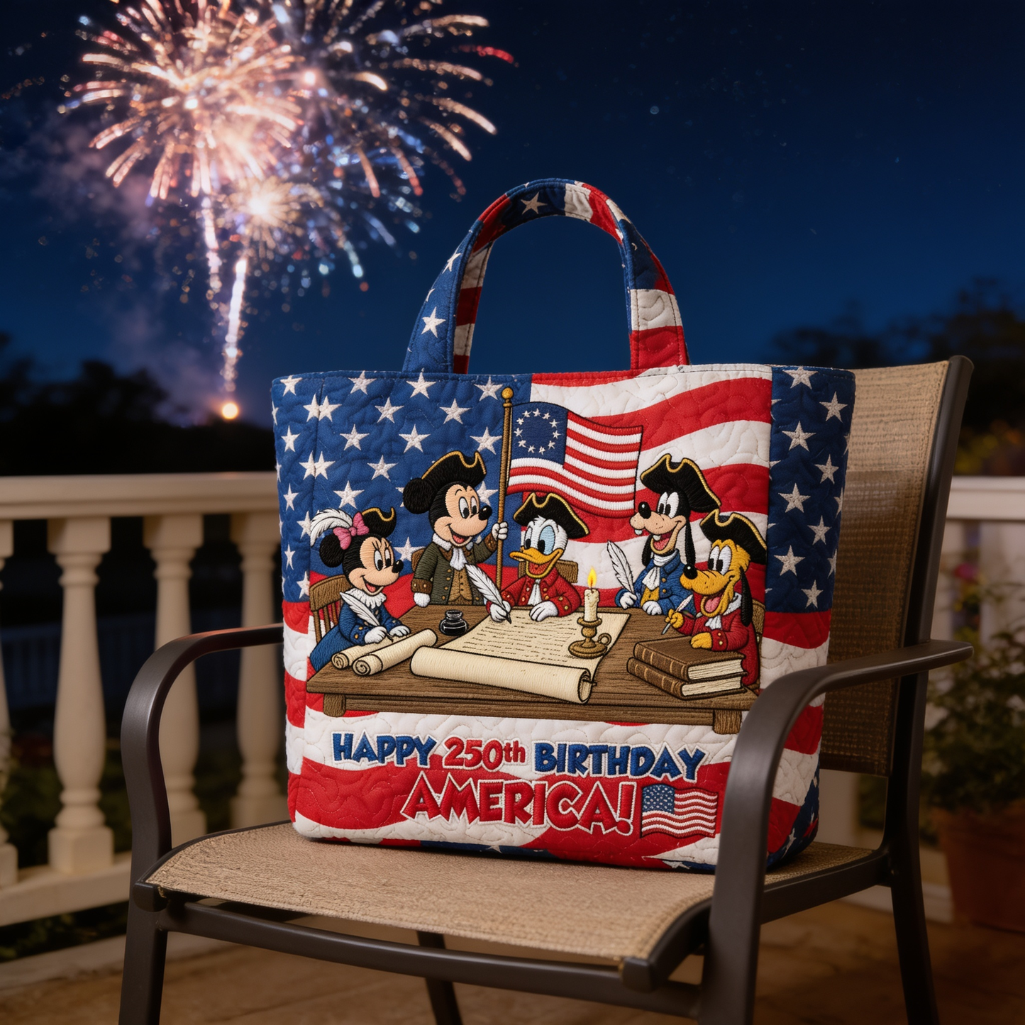 250th Anniversary Celebration With Magical American Leaders - Personalized Quilted Tote Bag - NSK10046