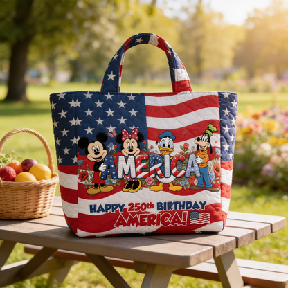 250th Anniversary USA Freedom With Magical Mouse And Friends - Personalized Quilted Tote Bag - NSK10033