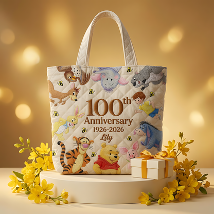 100th Anniversary Funny Time With Honey Friends - Personalized Quilted Tote Bag - NSK10044