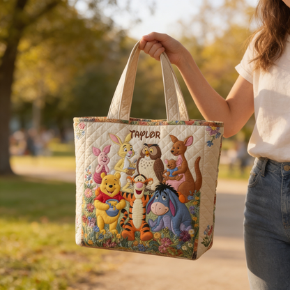 100th Anniversary Honey Bear & Forest Friends - Personalized Quilted Tote Bag - NSK10087