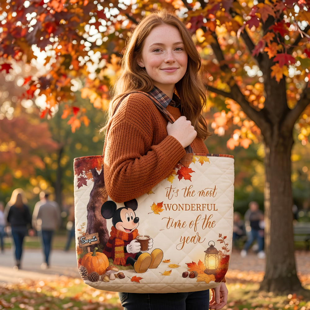 Cozy Fall Magic Mouse - Personalized Quilted Tote Bag - NSK10071