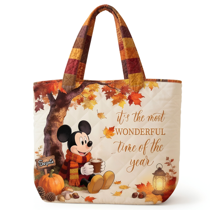 Cozy Fall Magic Mouse - Personalized Quilted Tote Bag - NSK10071