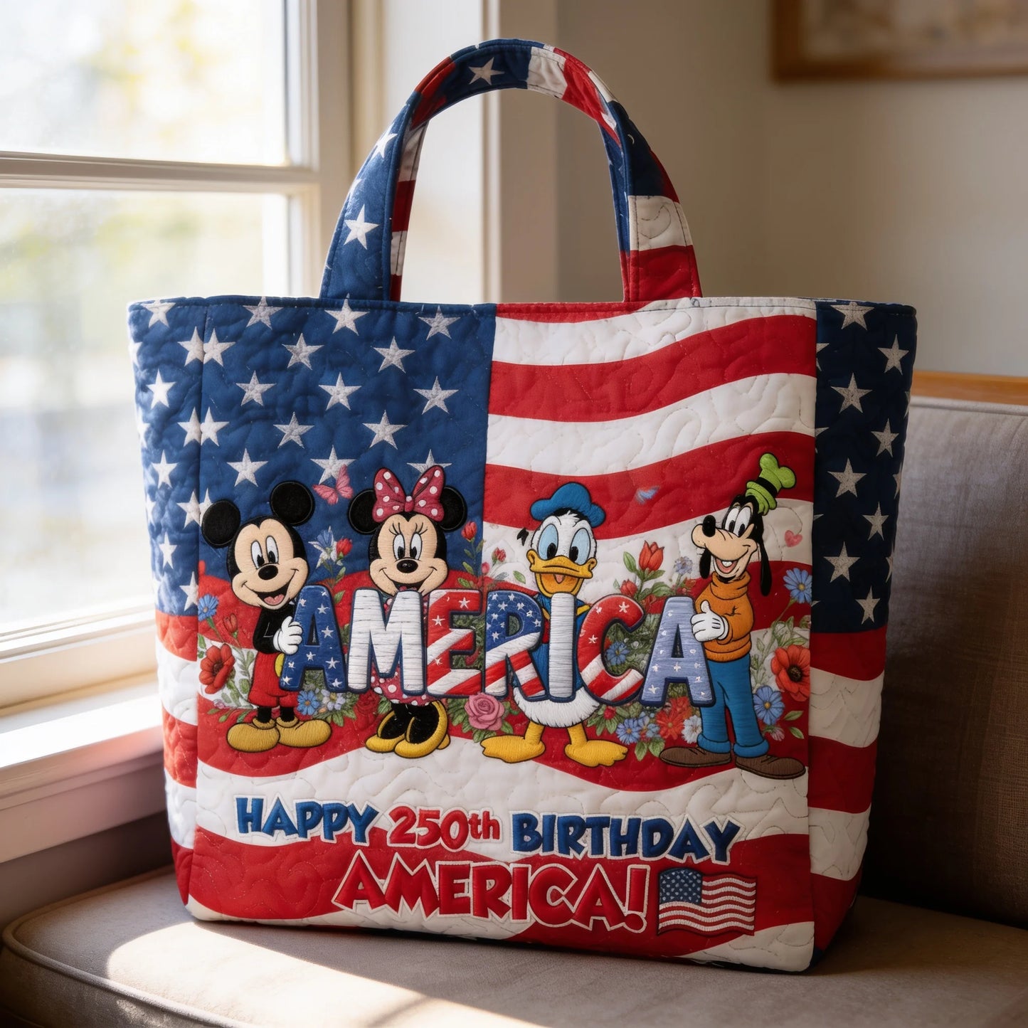 250th Anniversary USA Freedom With Magical Mouse And Friends - Personalized Quilted Tote Bag - NSK10033