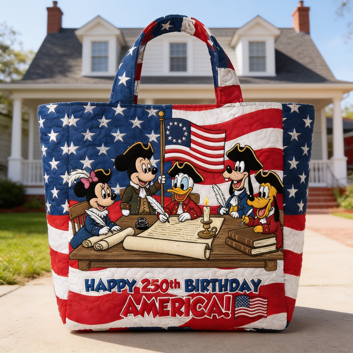 250th Anniversary Celebration With Magical American Leaders - Personalized Quilted Tote Bag - NSK10046