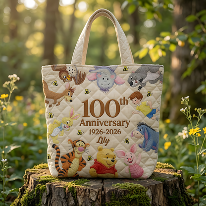 100th Anniversary Funny Time With Honey Friends - Personalized Quilted Tote Bag - NSK10044