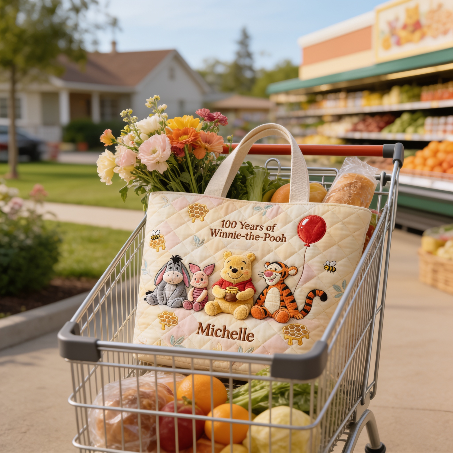 100th Anniversary Honey Bear Celebrates With Cute Friends - Personalized Quilted Tote Bag - NSK10110