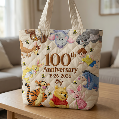 100th Anniversary Funny Time With Honey Friends - Personalized Quilted Tote Bag - NSK10044