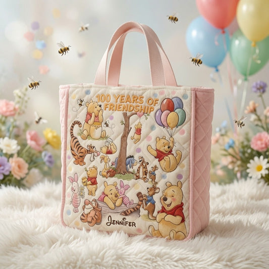 Honey Bear Celebrate 100 Years Of Friendship - Personalized Quilted Tote Bag - NSK10052