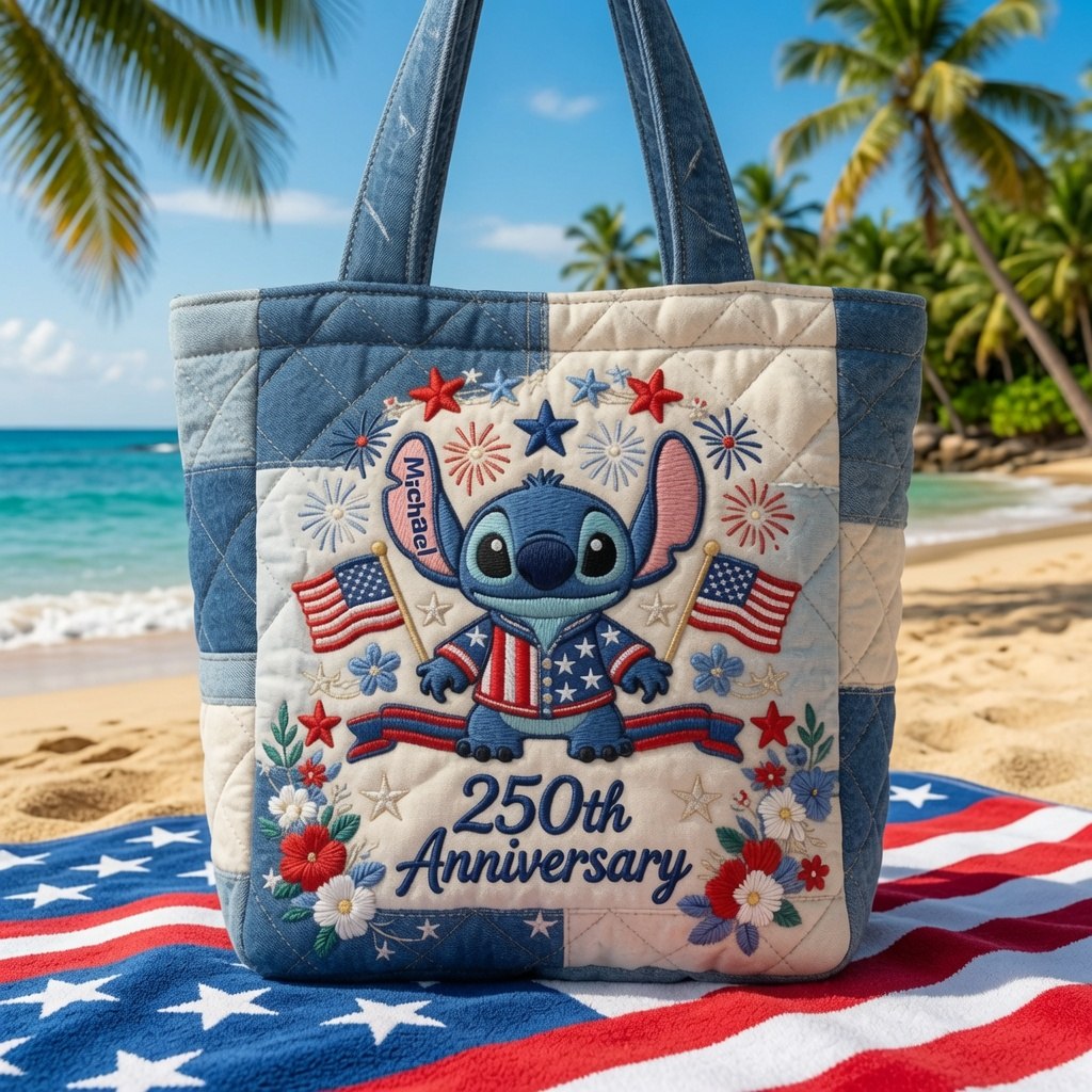Blue Ohana - Personalized Quilted Tote Bag - NSK10053