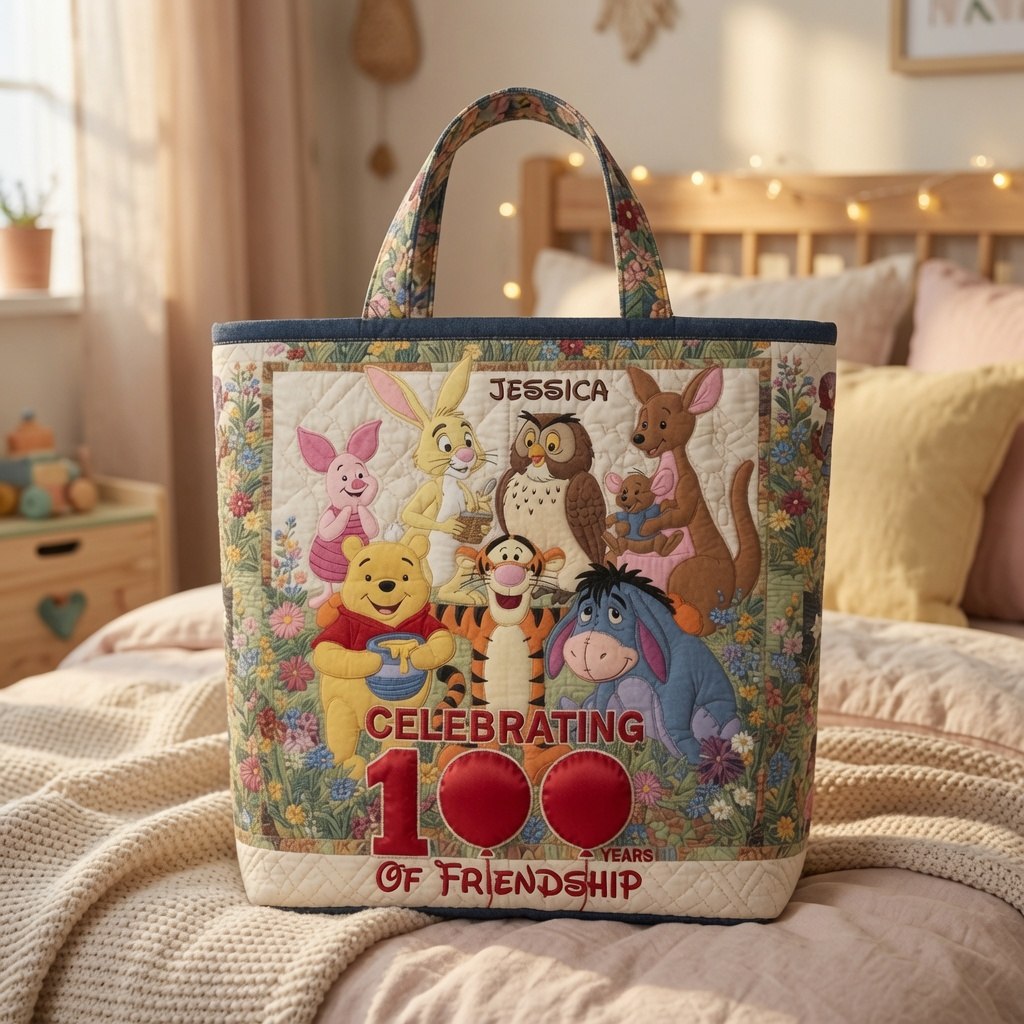 Honey Bear Celebrate 100 Years Of Friendship - Personalized Quilted Tote Bag - NSK10058