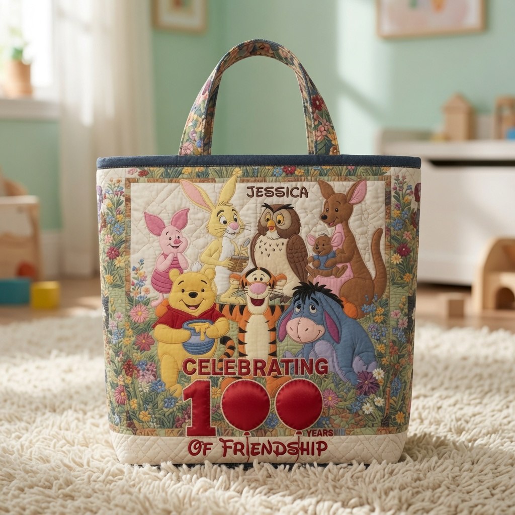 Honey Bear Celebrate 100 Years Of Friendship - Personalized Quilted Tote Bag - NSK10058