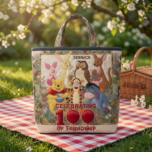 Honey Bear Celebrate 100 Years Of Friendship - Personalized Quilted Tote Bag - NSK10058