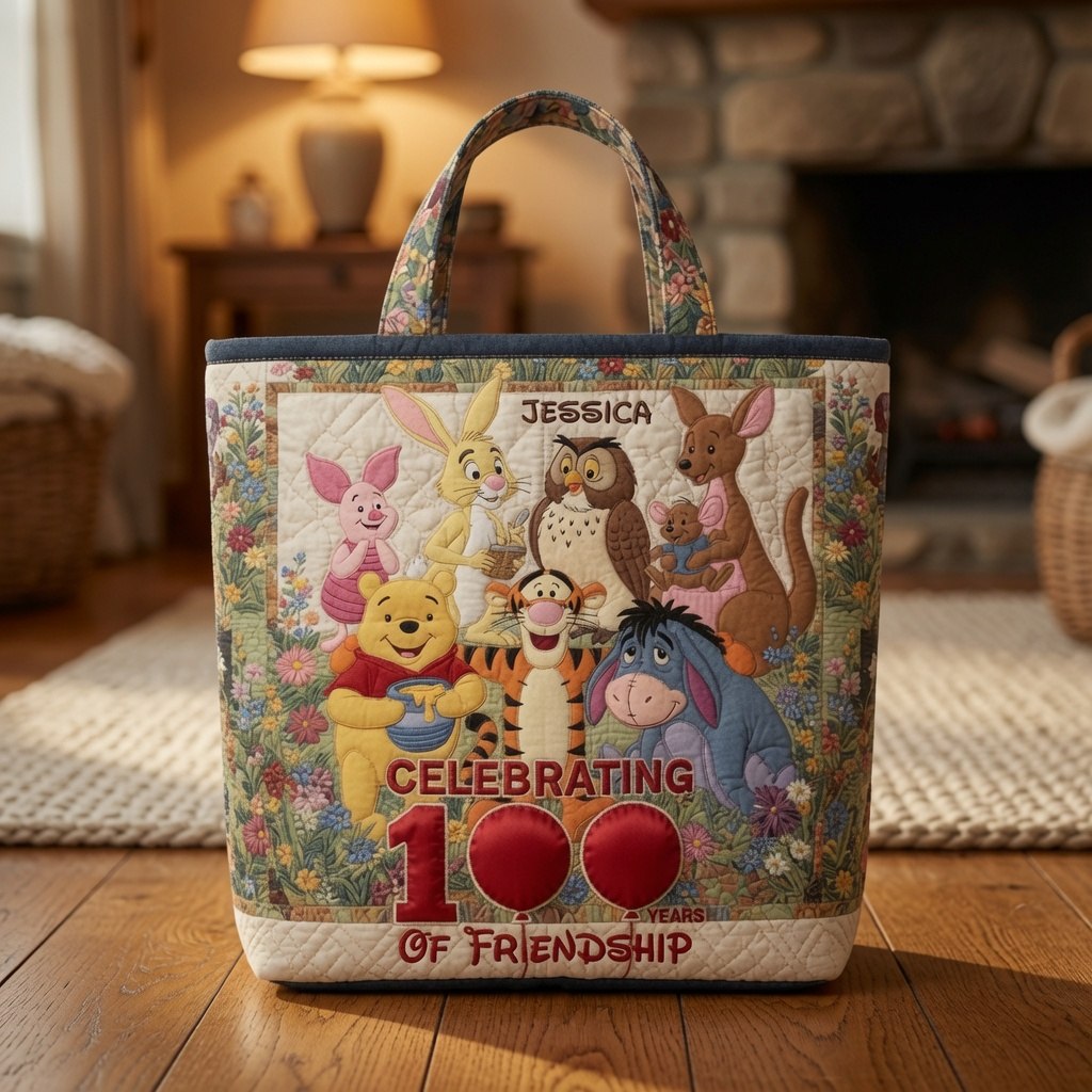 Honey Bear Celebrate 100 Years Of Friendship - Personalized Quilted Tote Bag - NSK10058