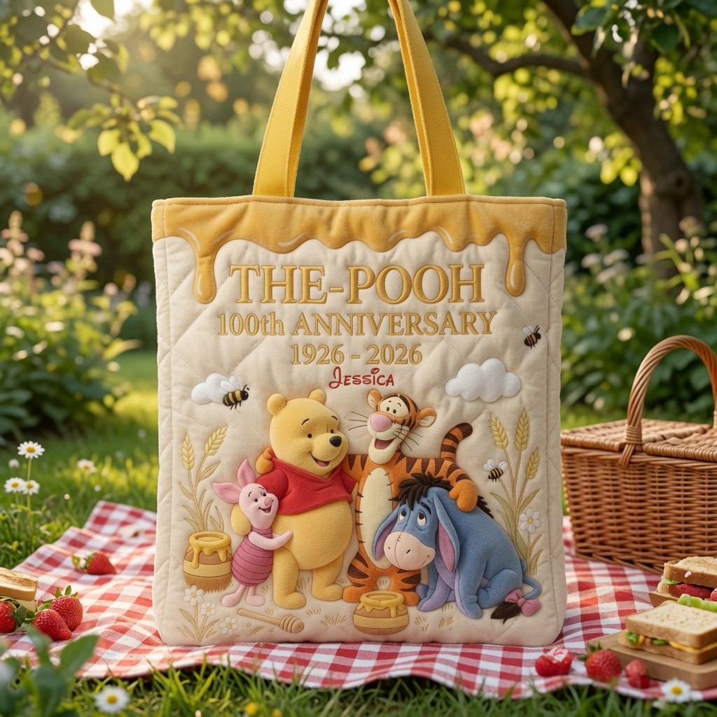 Honey Bear Celebrate 100 Years Of Friendship - Personalized Quilted Tote Bag - NSK10059