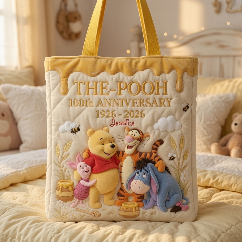 Honey Bear Celebrate 100 Years Of Friendship - Personalized Quilted Tote Bag - NSK10059
