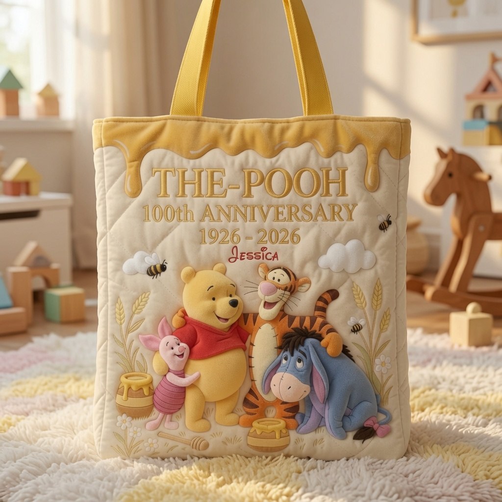 Honey Bear Celebrate 100 Years Of Friendship - Personalized Quilted Tote Bag - NSK10059