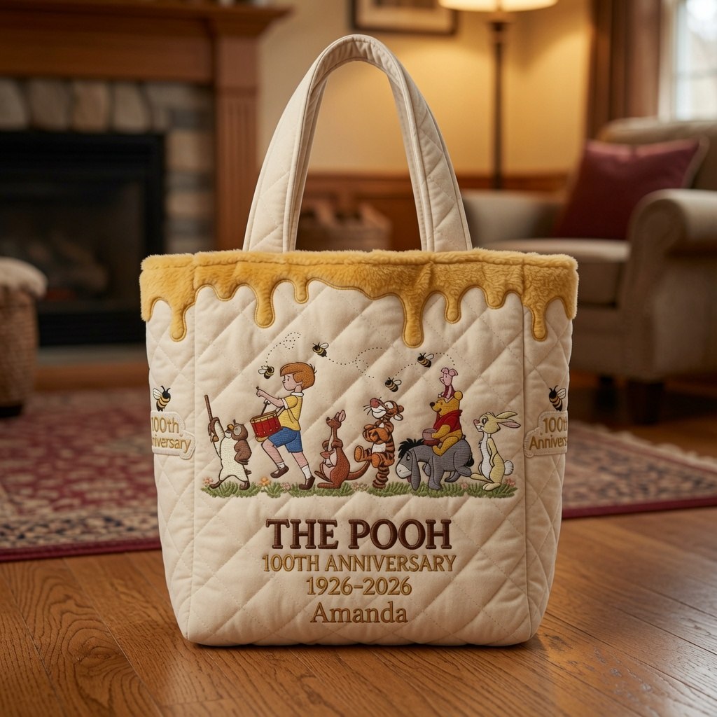 Honey Bear Celebrate 100 Years Of Friendship - Personalized Quilted Tote Bag - NSK10060