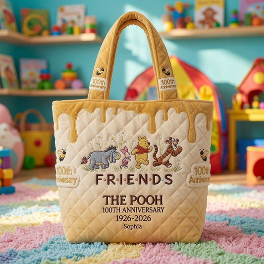 Honey Bear Celebrate 100 Years Of Friendship - Personalized Quilted Tote Bag - NSK10061