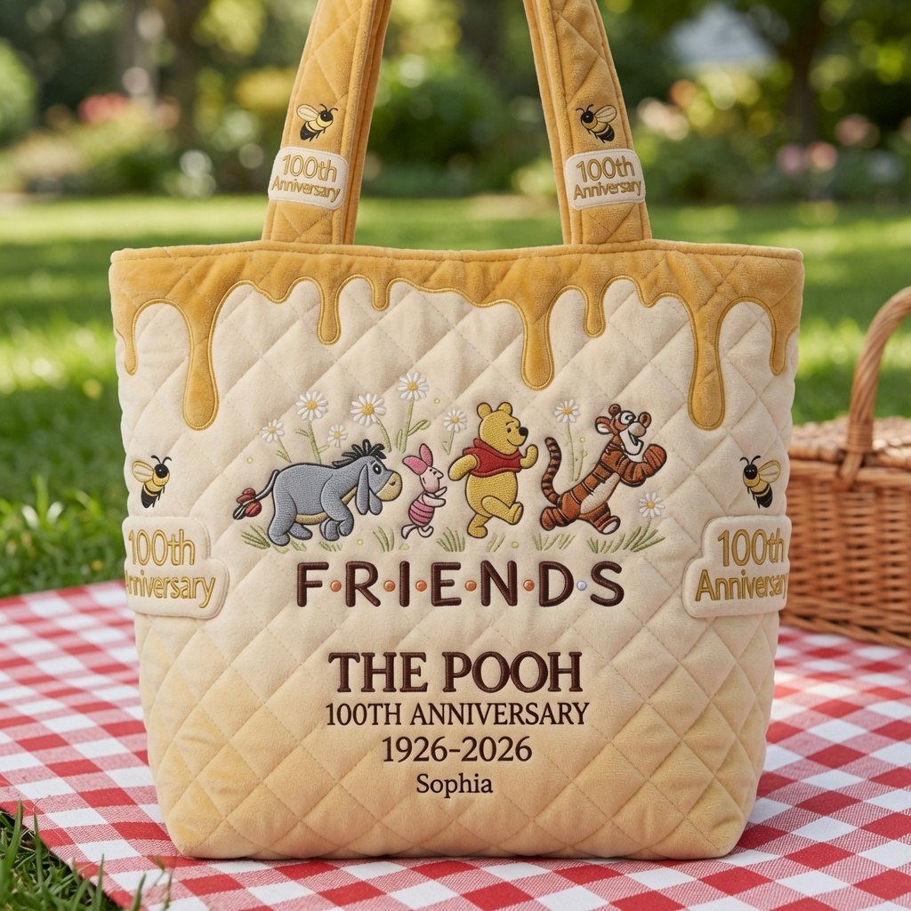 Honey Bear Celebrate 100 Years Of Friendship - Personalized Quilted Tote Bag - NSK10061