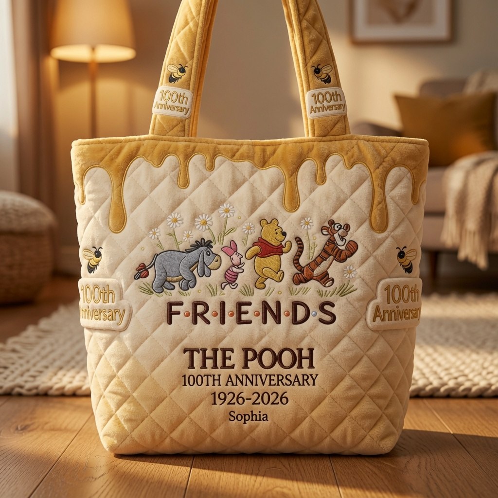Honey Bear Celebrate 100 Years Of Friendship - Personalized Quilted Tote Bag - NSK10061