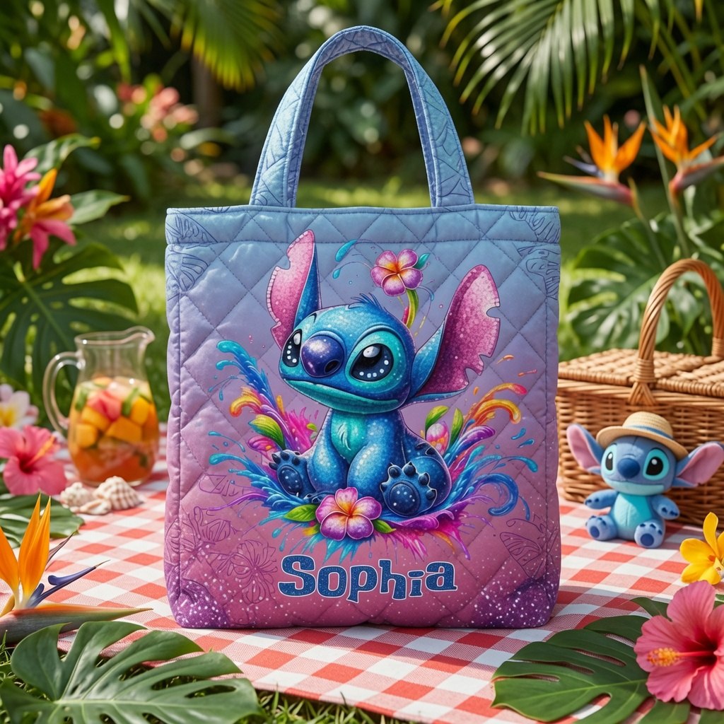 Blue Ohana - Personalized Quilted Tote Bag - NSK10064