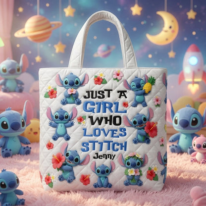 Just A Girl Who Loves Her Little Buddy - Personalized Quilted Tote Bag - NSK10070