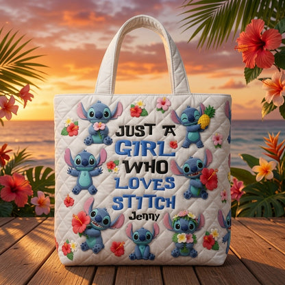 Just A Girl Who Loves Her Little Buddy - Personalized Quilted Tote Bag - NSK10070