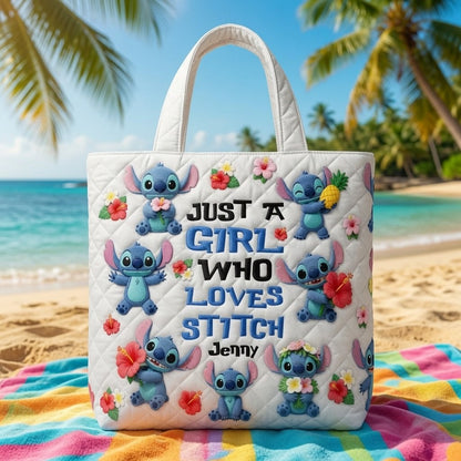 Just A Girl Who Loves Her Little Buddy - Personalized Quilted Tote Bag - NSK10070