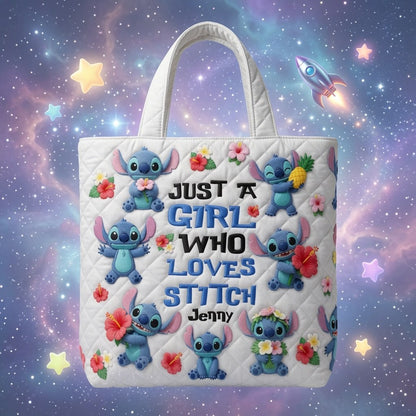 Just A Girl Who Loves Her Little Buddy - Personalized Quilted Tote Bag - NSK10070