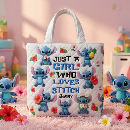 Just A Girl Who Loves Her Little Buddy - Personalized Quilted Tote Bag - NSK10070