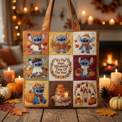 Cozy Fall Blue Ohana - Personalized Quilted Tote Bag - NSK10072