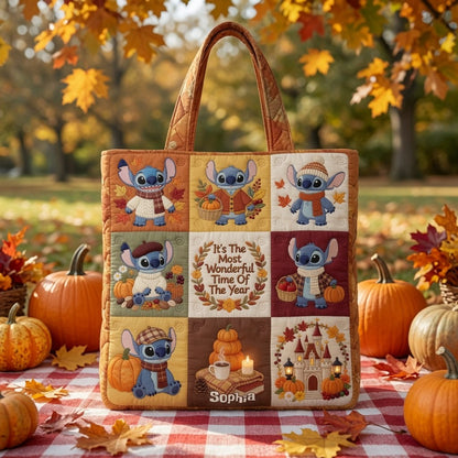 Cozy Fall Blue Ohana - Personalized Quilted Tote Bag - NSK10072