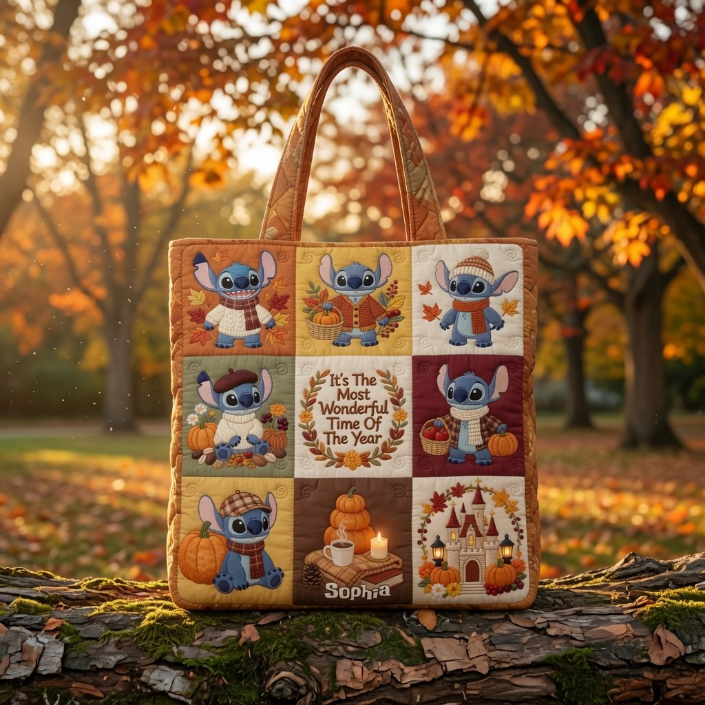 Cozy Fall Blue Ohana - Personalized Quilted Tote Bag - NSK10072