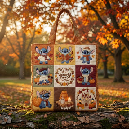 Cozy Fall Blue Ohana - Personalized Quilted Tote Bag - NSK10072