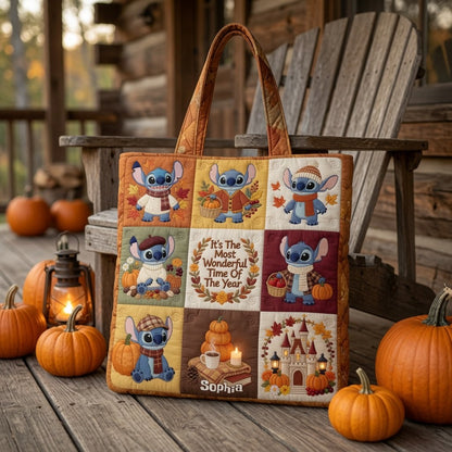 Cozy Fall Blue Ohana - Personalized Quilted Tote Bag - NSK10072