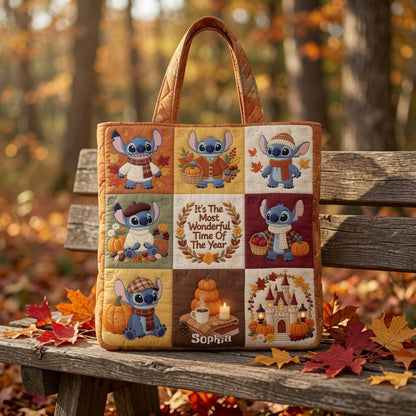 Cozy Fall Blue Ohana - Personalized Quilted Tote Bag - NSK10072