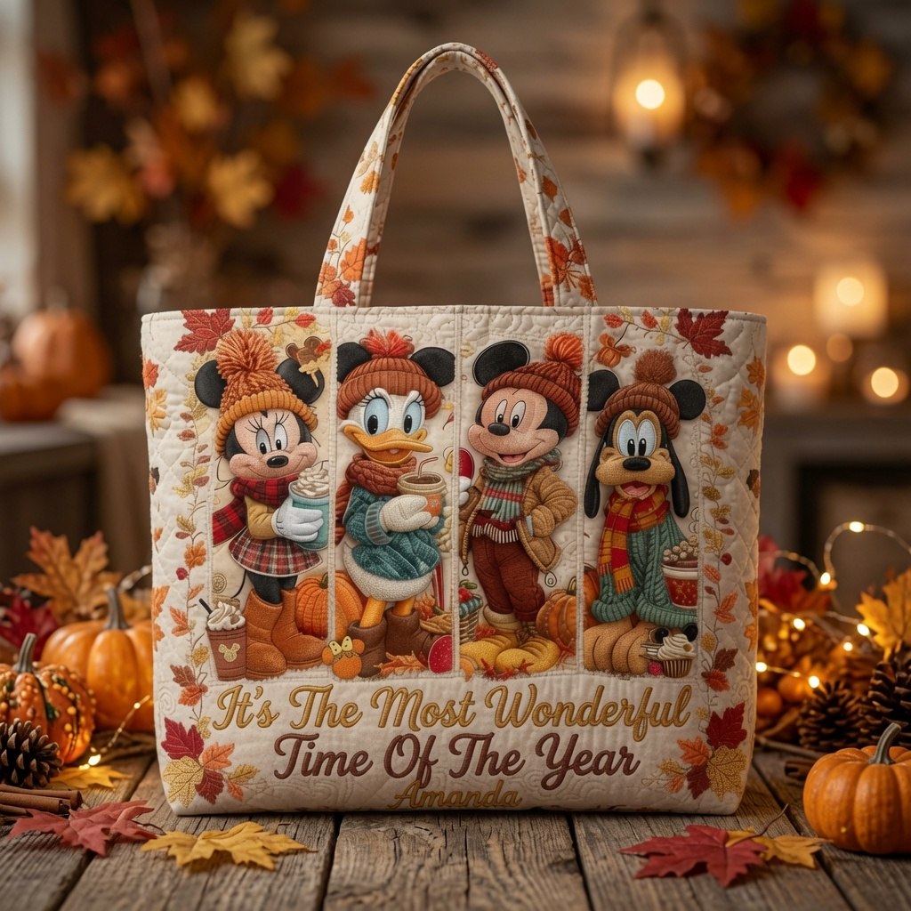 Cozy Fall Magic Friends - Personalized Quilted Tote Bag - NSK10073